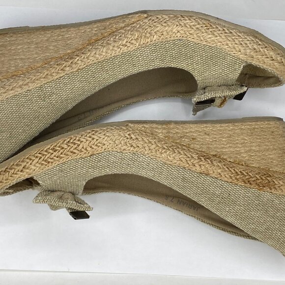 N.Y.L.A. Light Tan Women Size 7.5 Espadrilles Wedges Bow Open Toe Shoes - Picture 9 of 10